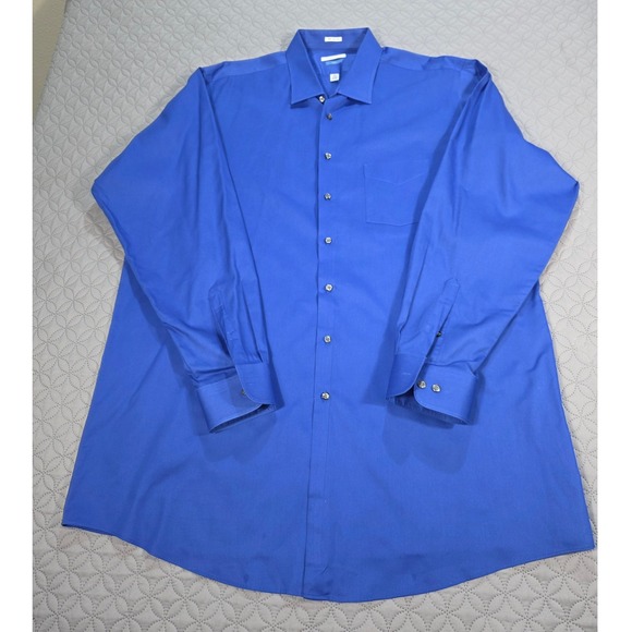 Van Heusen Other - Van Heusen Lux Sateen Dress Shirt Mens 19 37/38 Tall Royal Blue NoIron Button Up